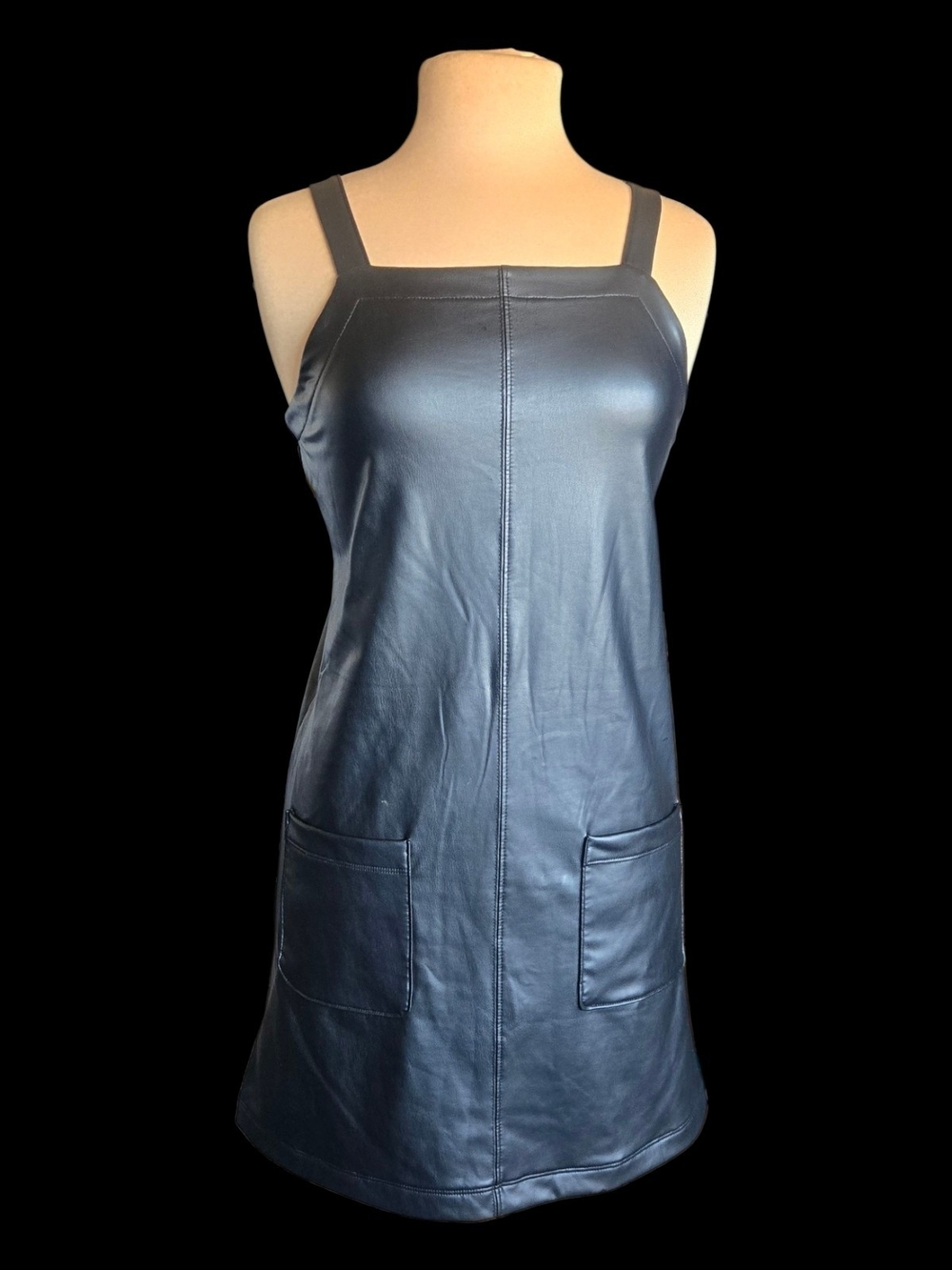 Black Faux Leather Square-Neck Shift Dress Sz Xl
